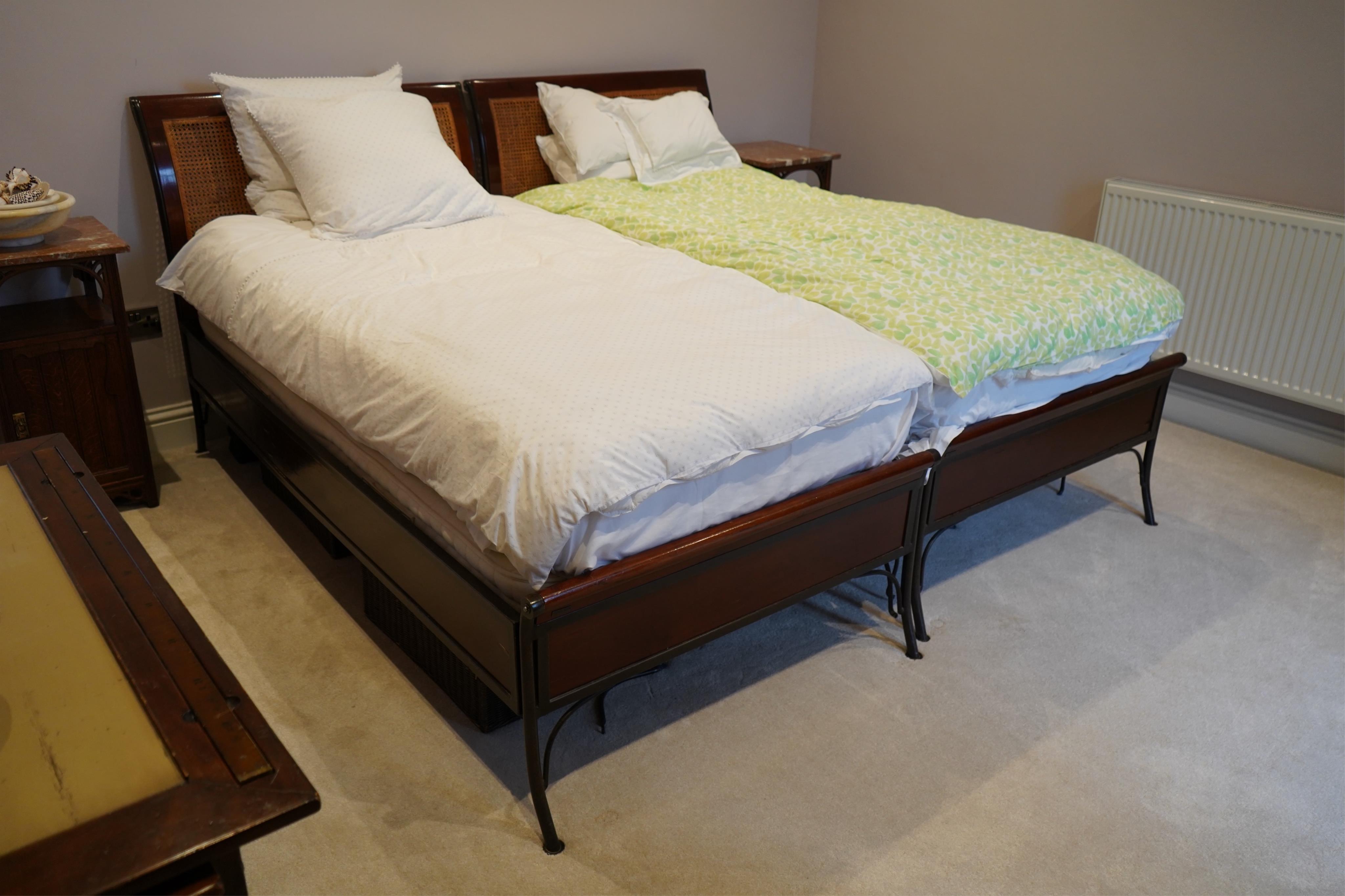 A pair of Grange single beds, width 108cm, height 110cm. Condition - fair